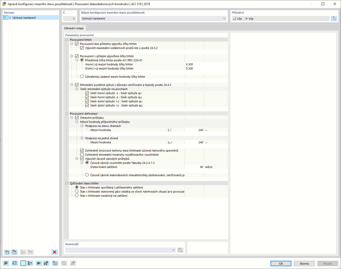 Upravit konfiguraci mezního stavu použitelnosti