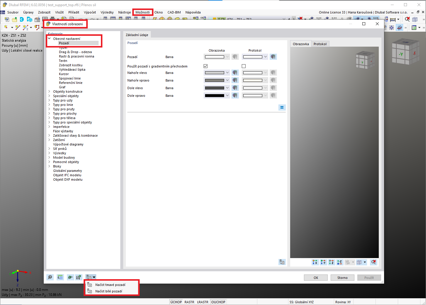 FAQ 005360 | Je možné v programu RFEM 6 změnit barvu pozadí?