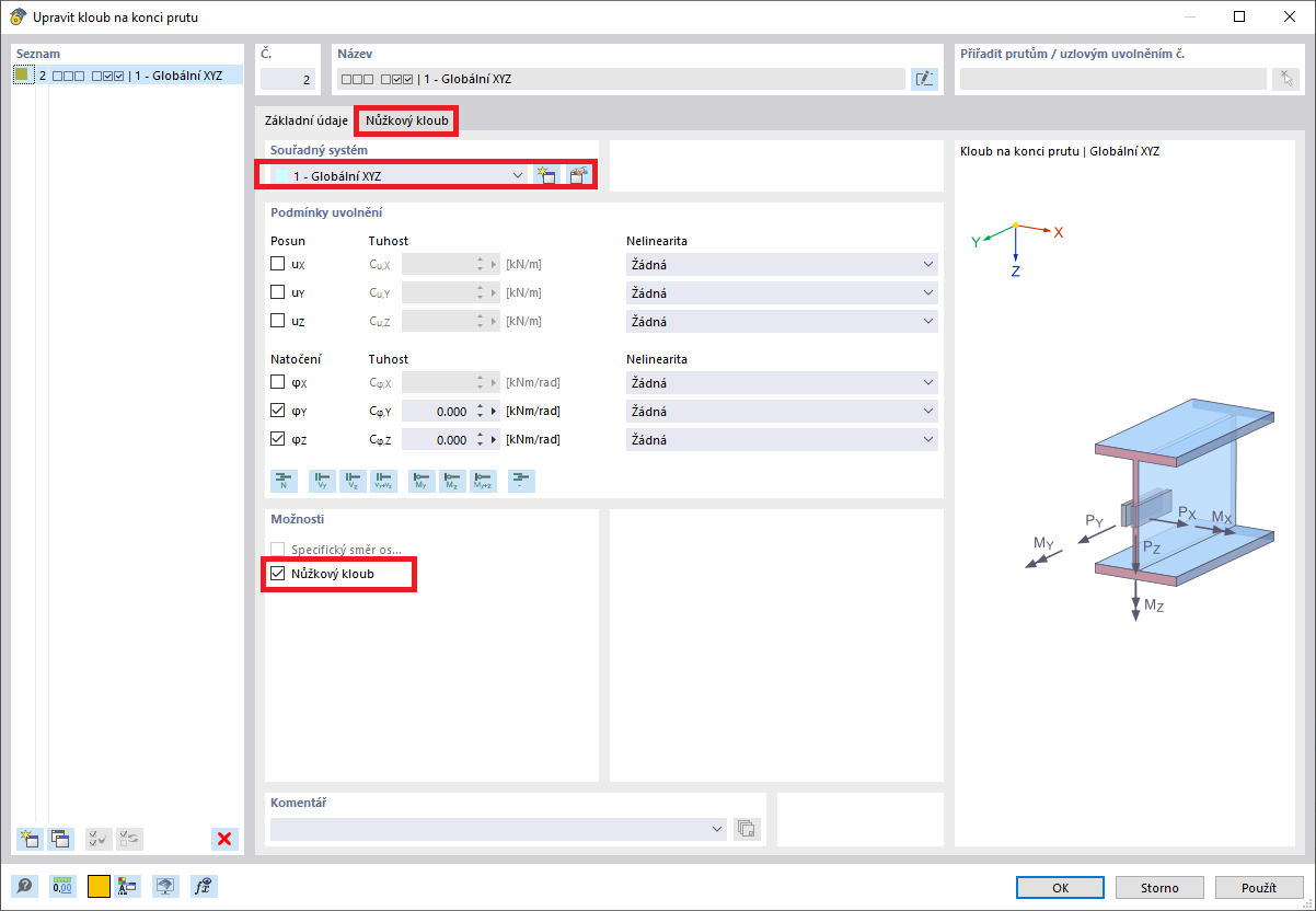 FAQ 005362 | Jak mohu v programu RFEM 6 zadat nůžkový kloub?