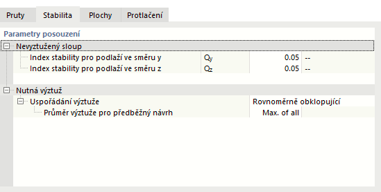 Úpravy konfigurace únosnosti - Stabilita