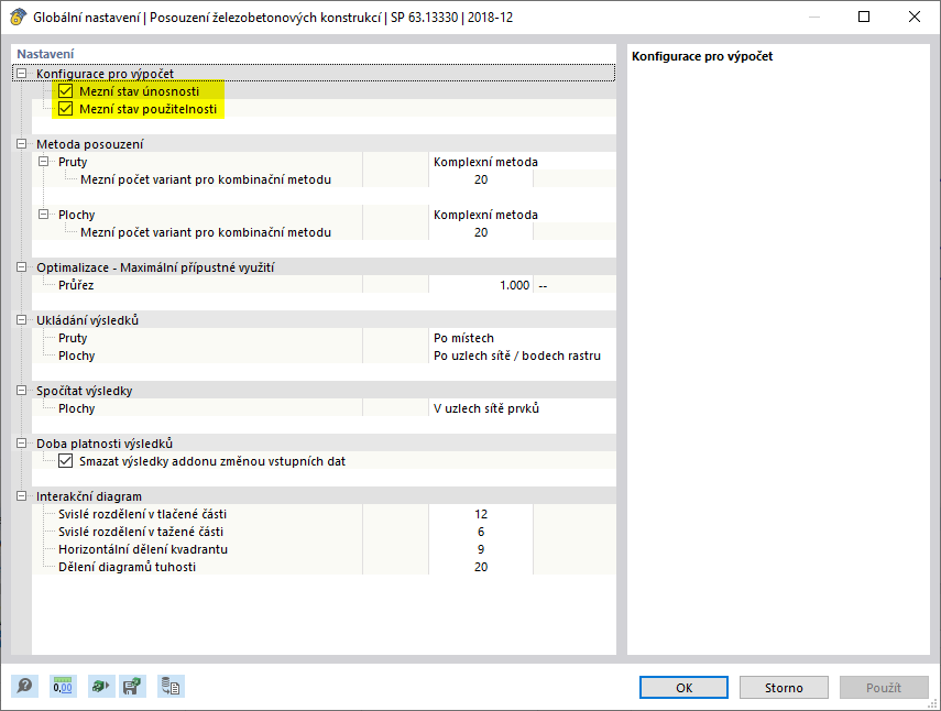 Konfigurace pro posouzení betonu podle SP 63.13330