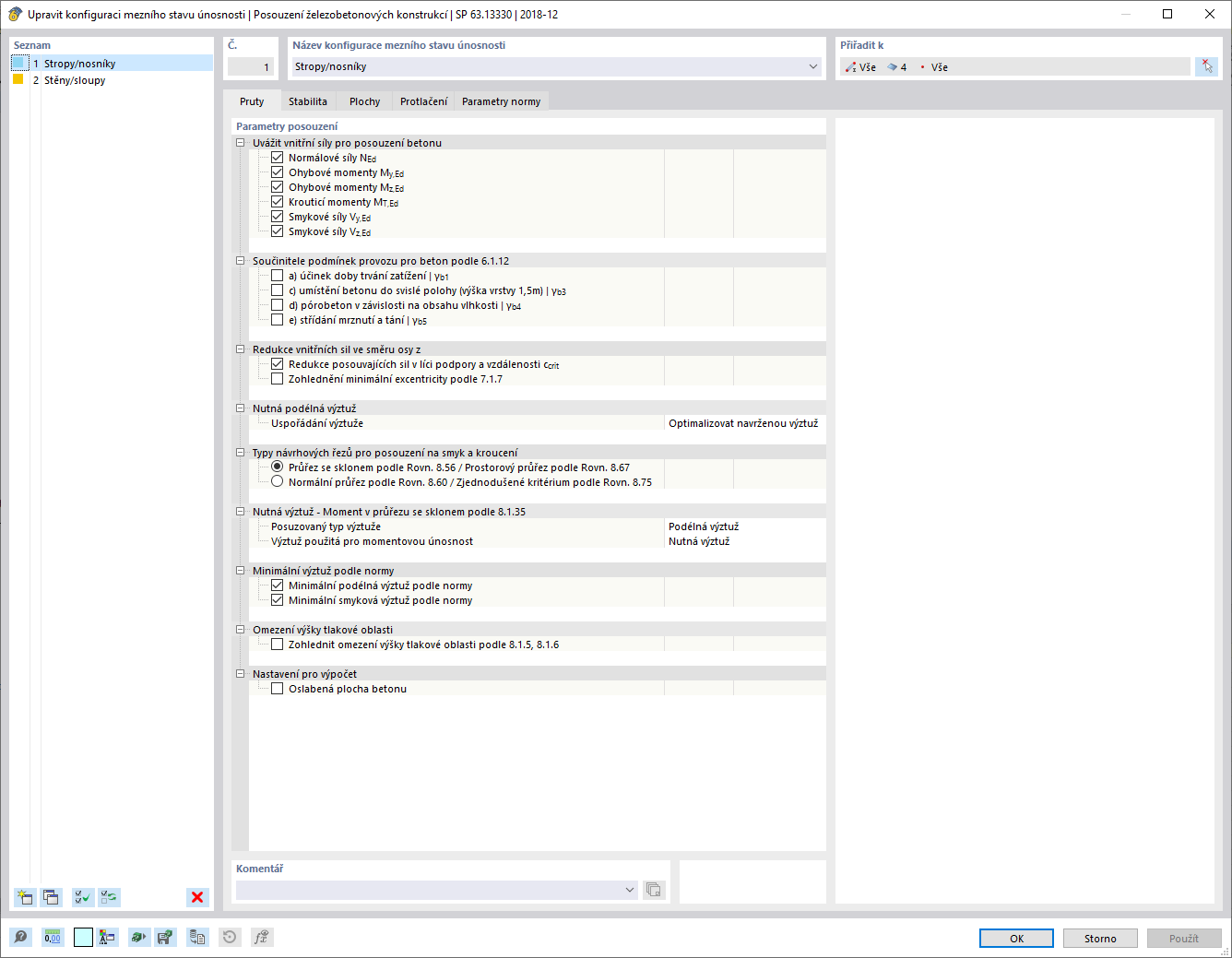 Upravit konfiguraci mezního stavu únosnosti