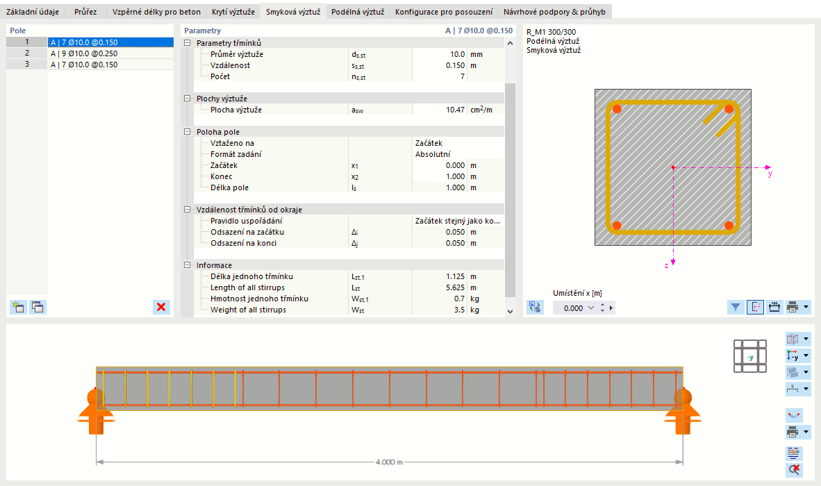 Grafy výztuže pro průřez a prut