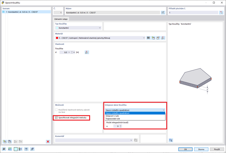 Specifikace integrační metody