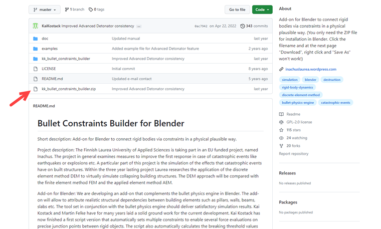 Obrázek 3: Bullet Constraints Builder pro Blender