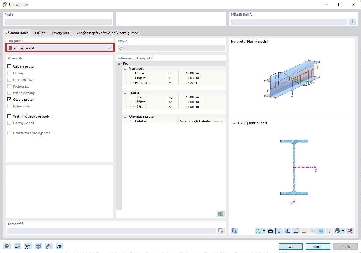 KB 001799 | Použití typu prutu Plošný model