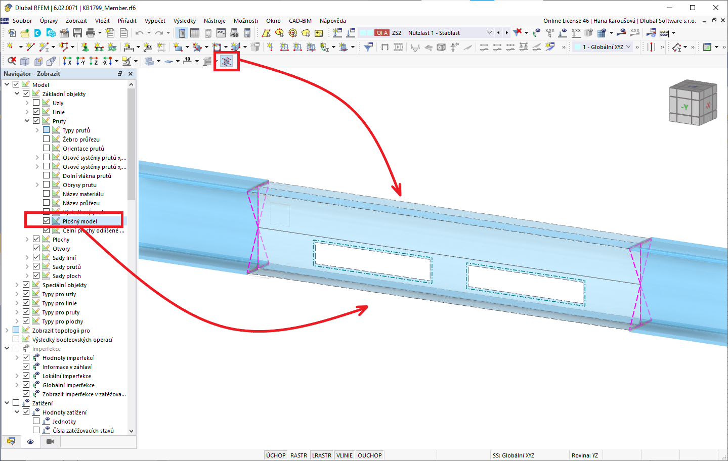 KB 001799 | Použití typu prutu Plošný model