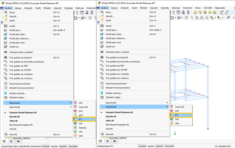 FAQ 005373 | Jak mohu exportovat nebo importovat soubor IFC v programech RFEM 6 / RSTAB 9?