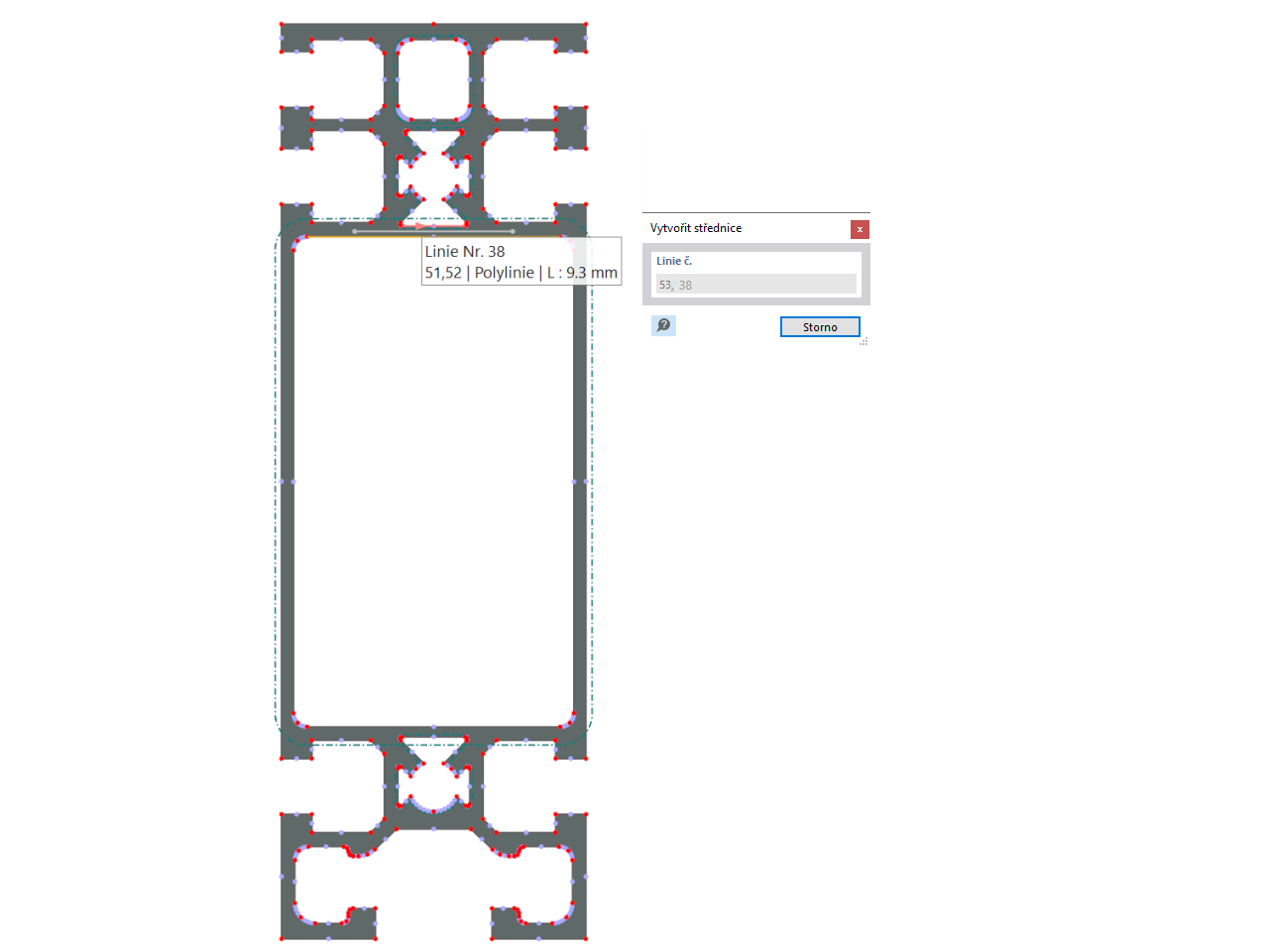 Vytvoření střednic pomocí funkce 'Zadat střednice'