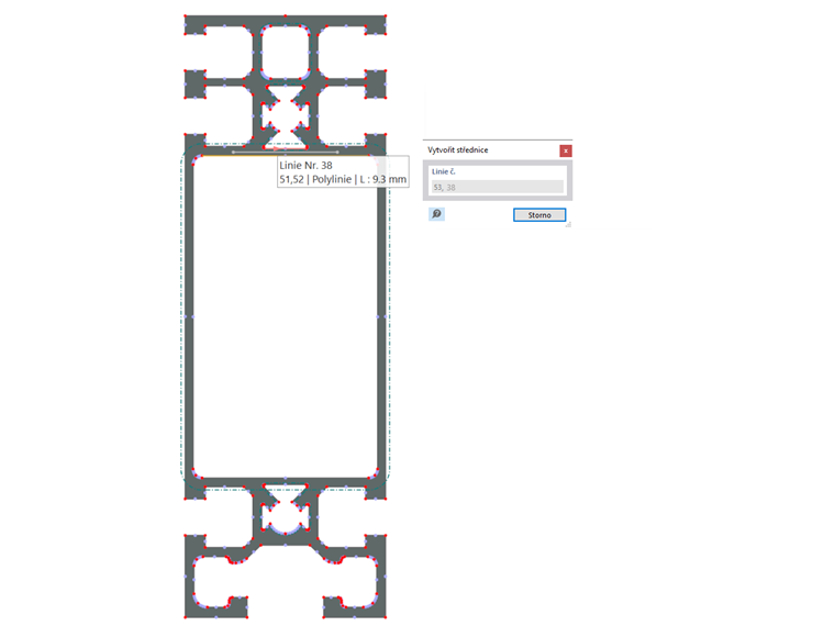 Vytvoření střednic pomocí funkce 'Zadat střednice'