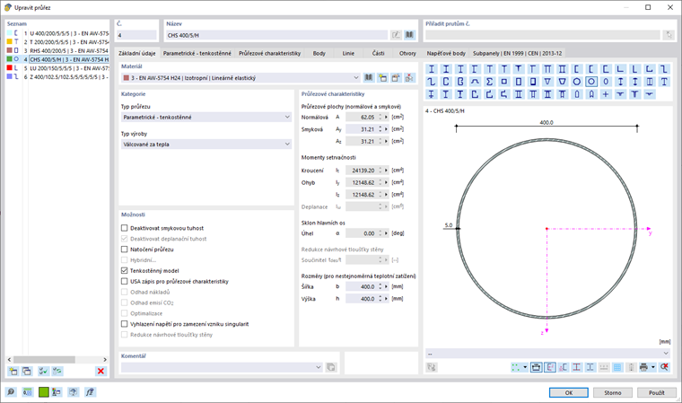 Příklad hliníkového profilu v programu RFEM 6