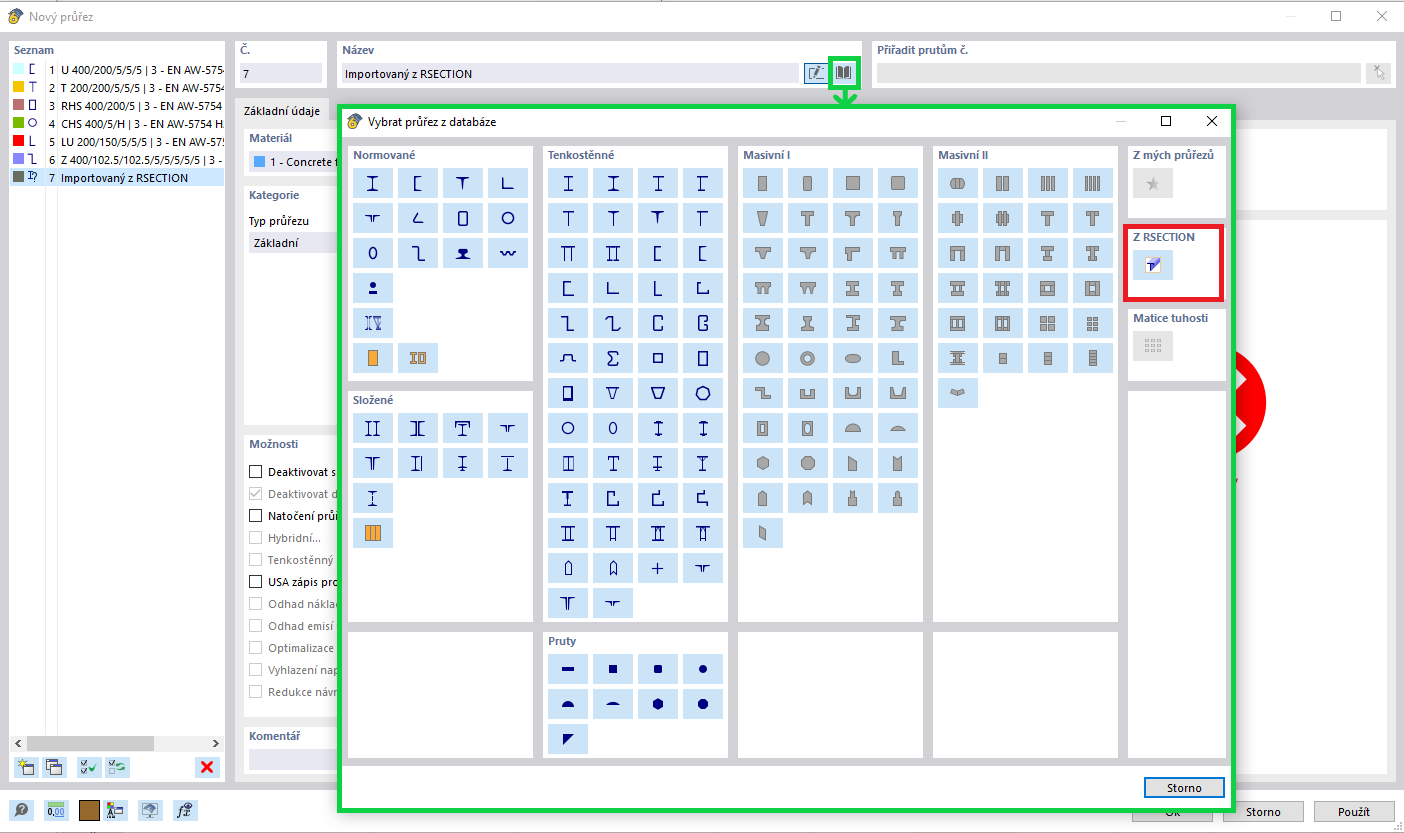 Import průřezu z RSECTION