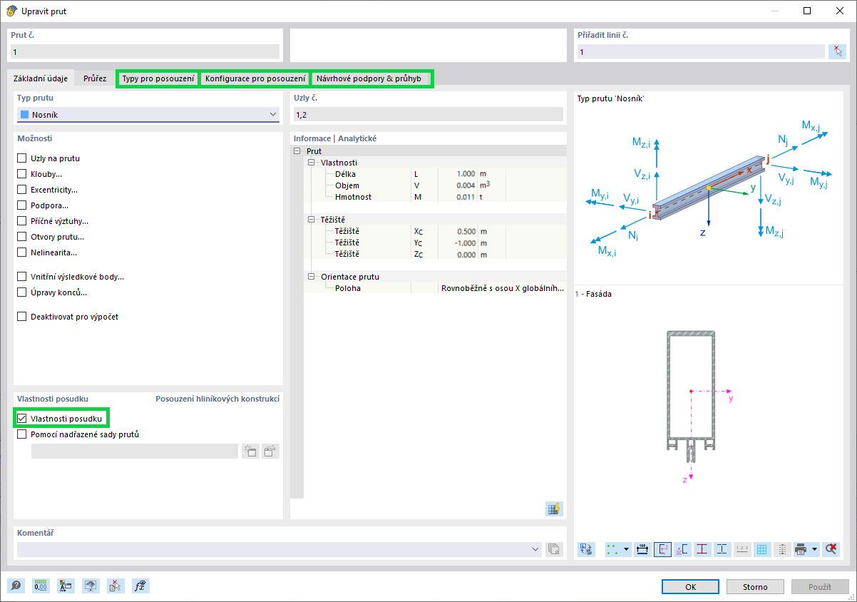 Aktivace vlastností posudku