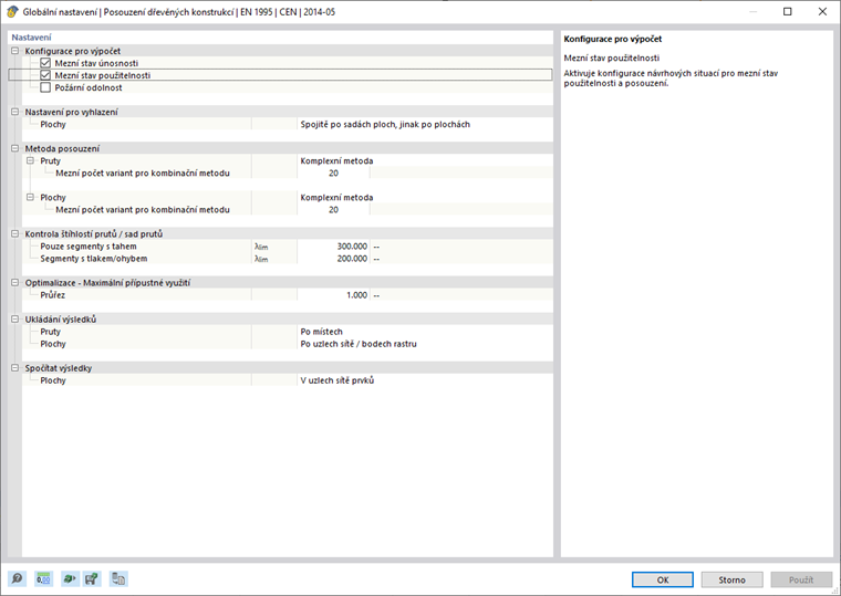 Globální nastavení pro Posouzení dřevěných konstrukcí