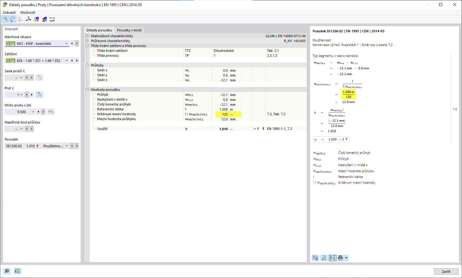 Detaily posudku pro konzolový nosník