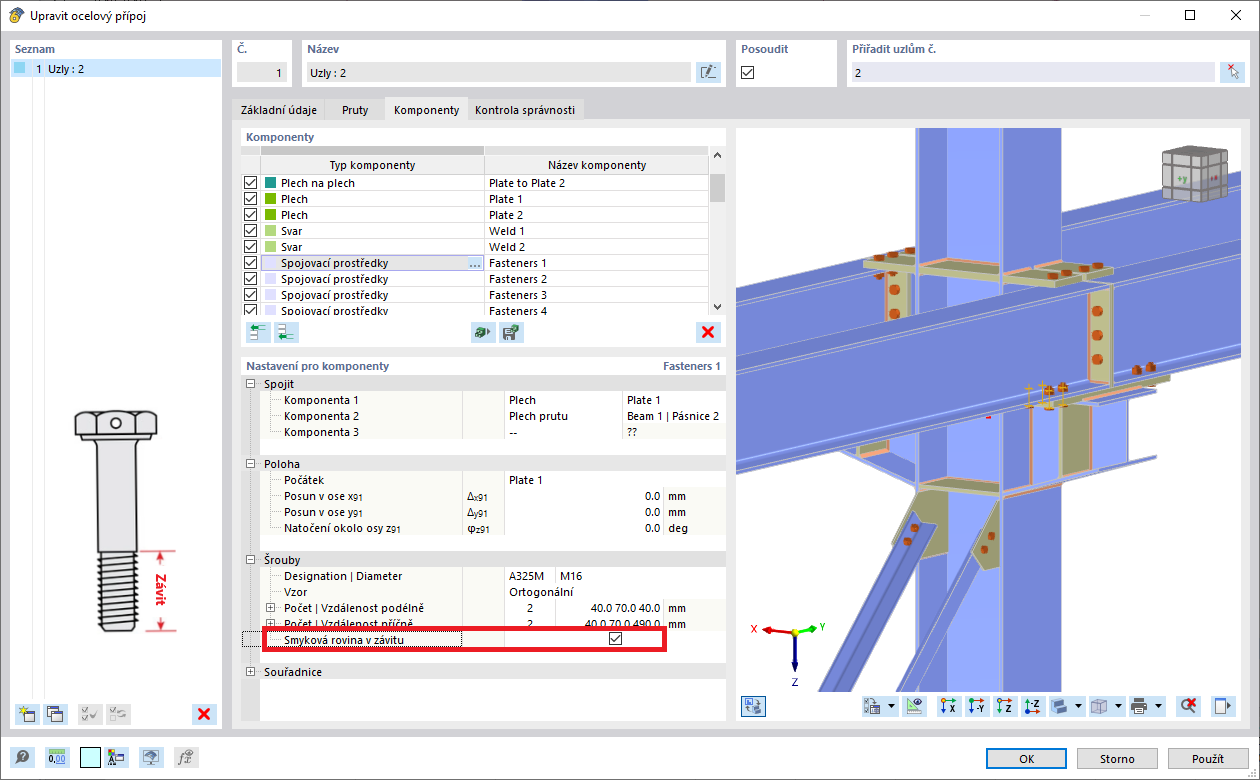 FAQ 005374 | Mohu vyloučit závity šroubů ze smykových rovin v ocelovém přípoji A