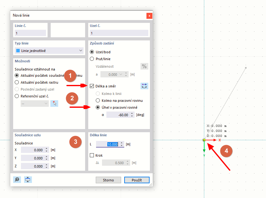 Vytvoření nové linie