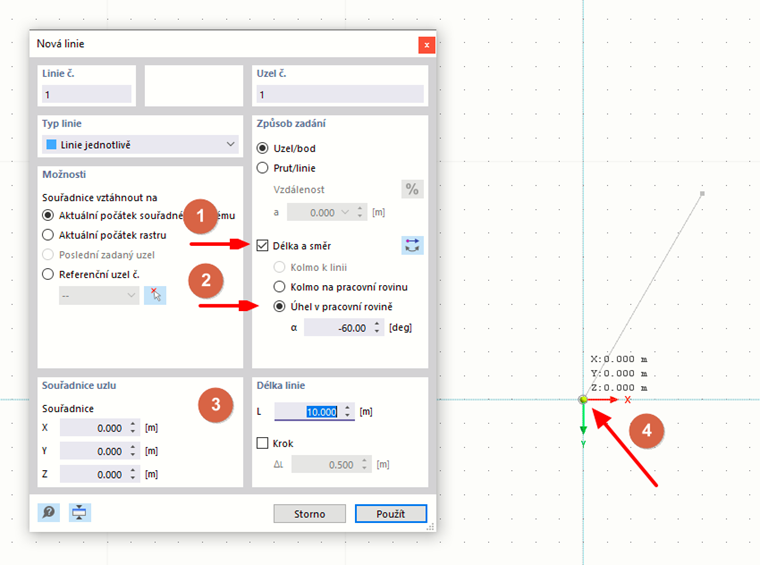 Vytvoření nové linie