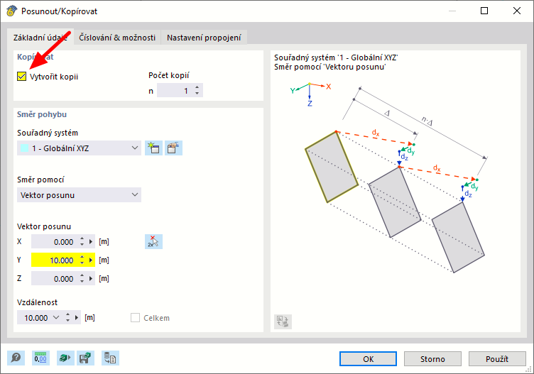Kopírování linií a uzlů