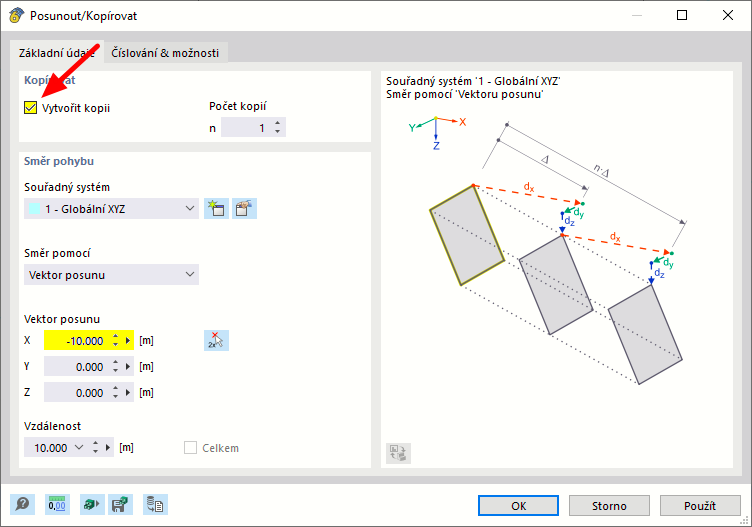 Kopírování a posun pootočených objektů