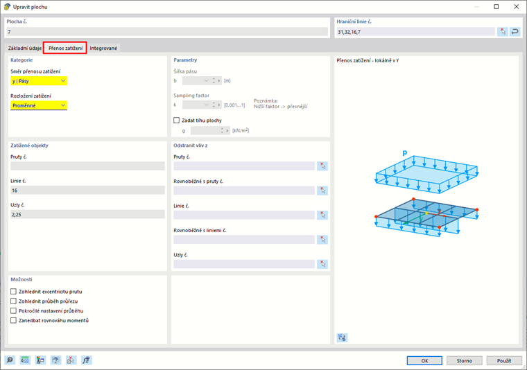 Nastavení pro přenos zatížení