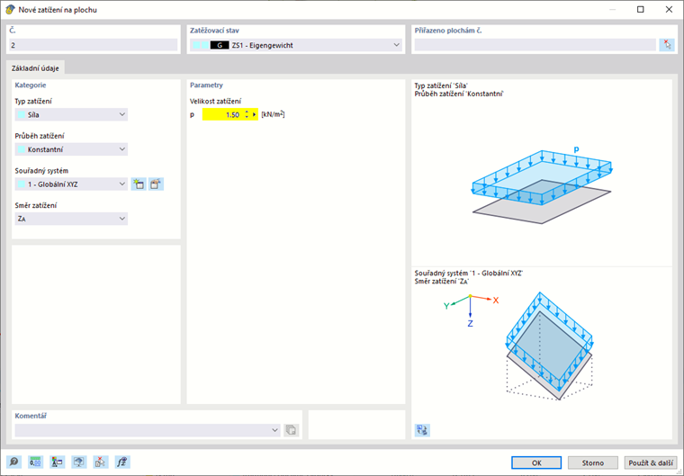 Nové zatížení na plochu
