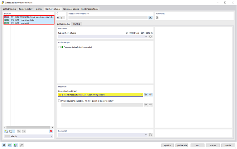 Nastavení generátoru kombinací