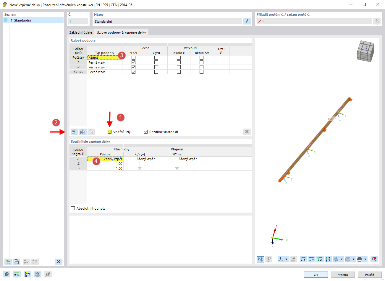Uzlové podpory a součinitelé vzpěrné délky