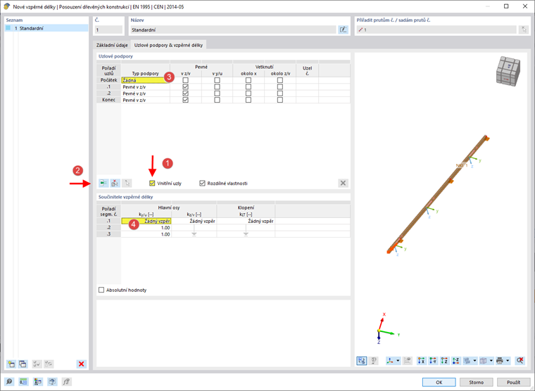 Uzlové podpory a součinitelé vzpěrné délky