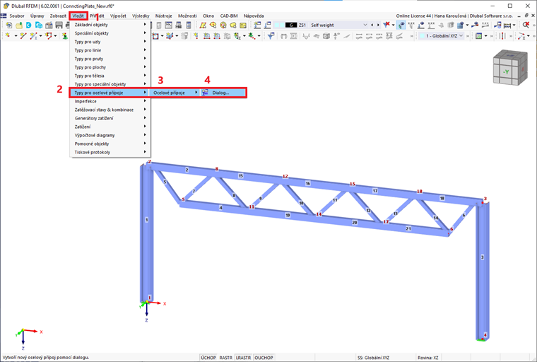 Vytvoření nového ocelového přípoje