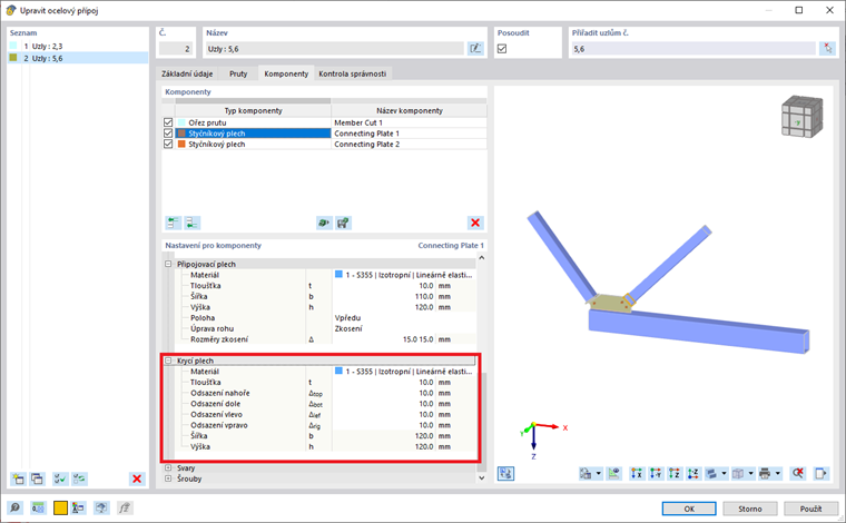 Nastavení pro krycí plech