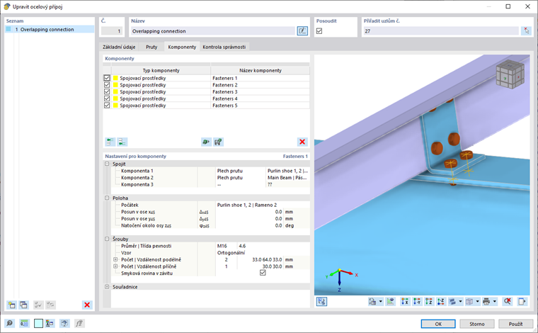 Zadání v addonu Ocelové přípoje