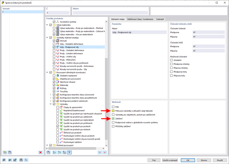 Možnosti ve Správci tiskových protokolů