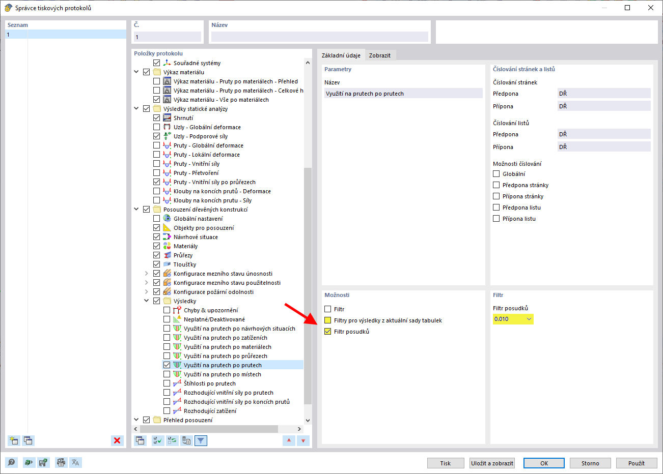 Filtr kritérií posudků