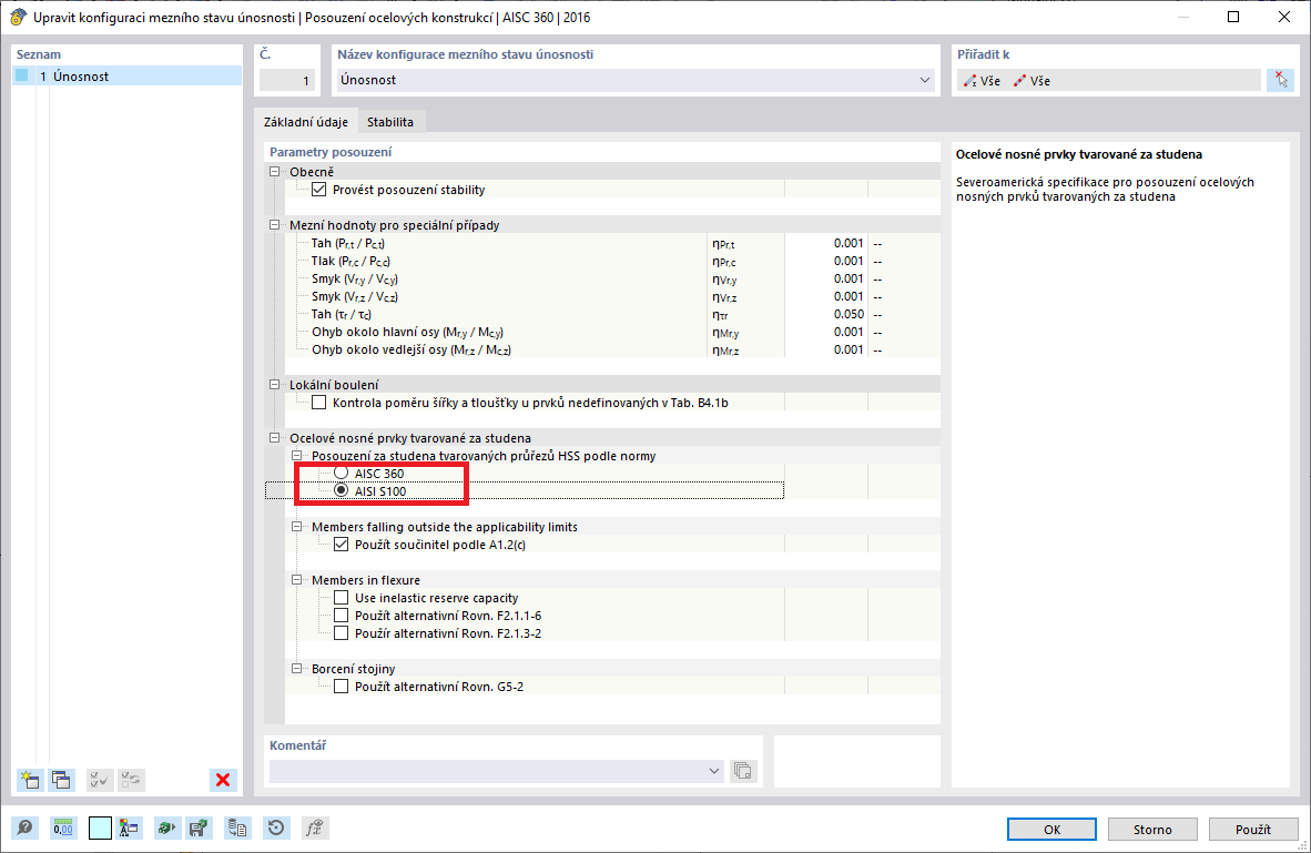 FAQ 005376 | Které normované průřezy jsou k dispozici pro posouzení oceli tvarované za studena podle AISI v programu RFEM 6?