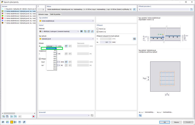 KB 001842 | Dialog Upravit výztuž plochy - funkce automatického dimenzování
