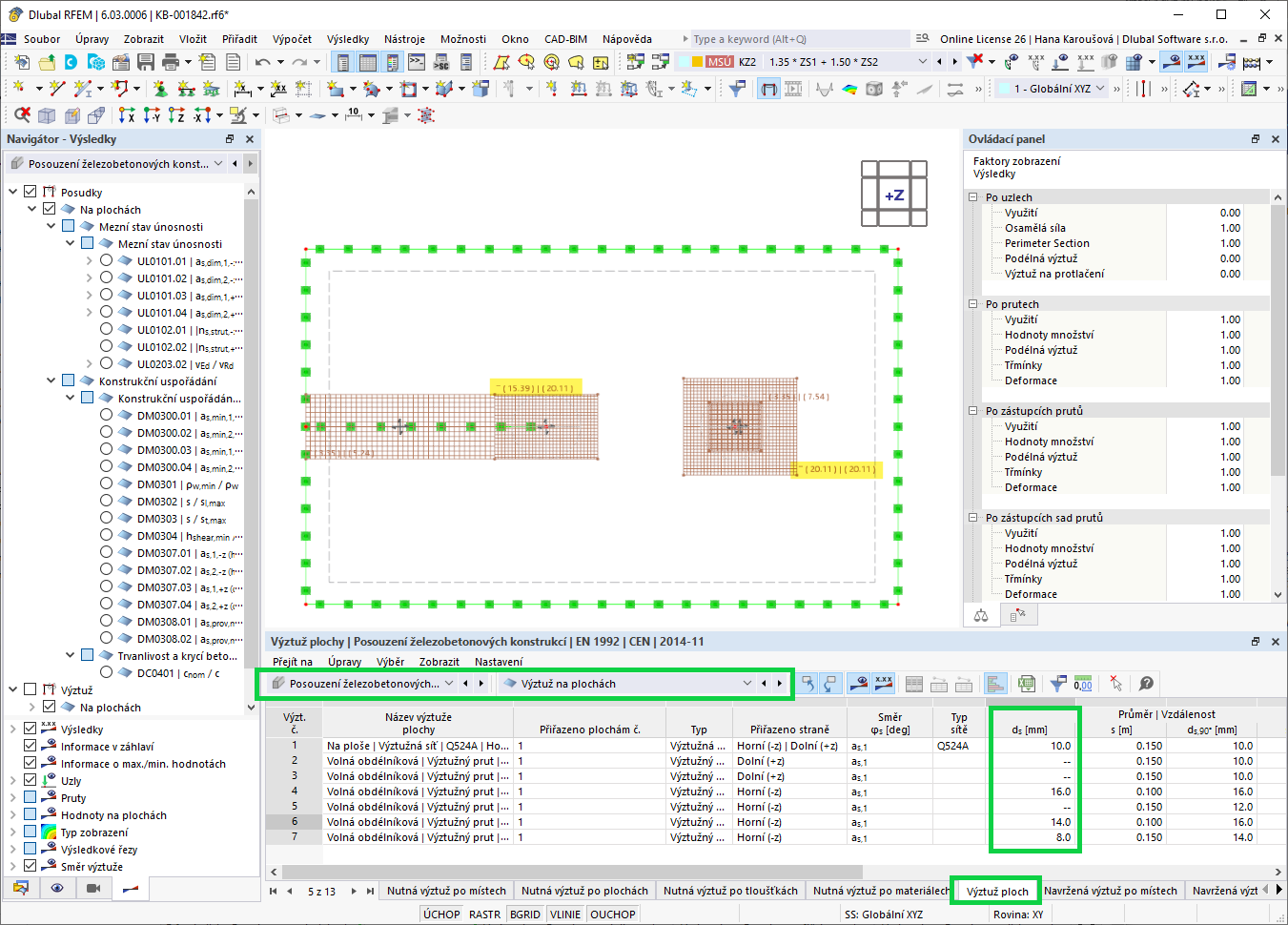 KB 001842 | Grafický a tabulkový výstup automatických ploch výztuže