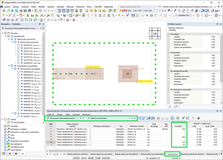 KB 001842 | Grafický a tabulkový výstup automatických ploch výztuže