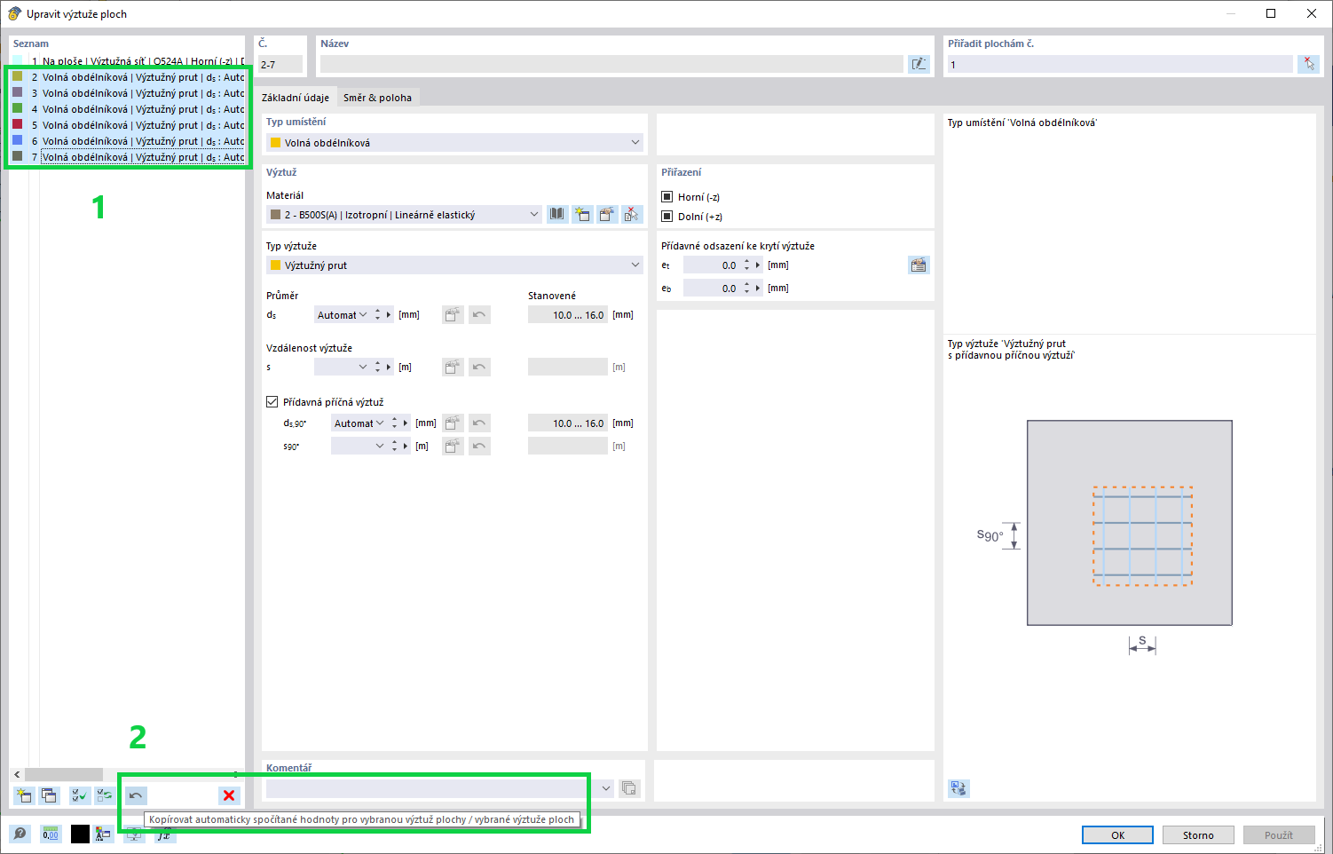 KB 001842 | Vícenásobné převzetí zjištěných parametrů výztuže do zadání
