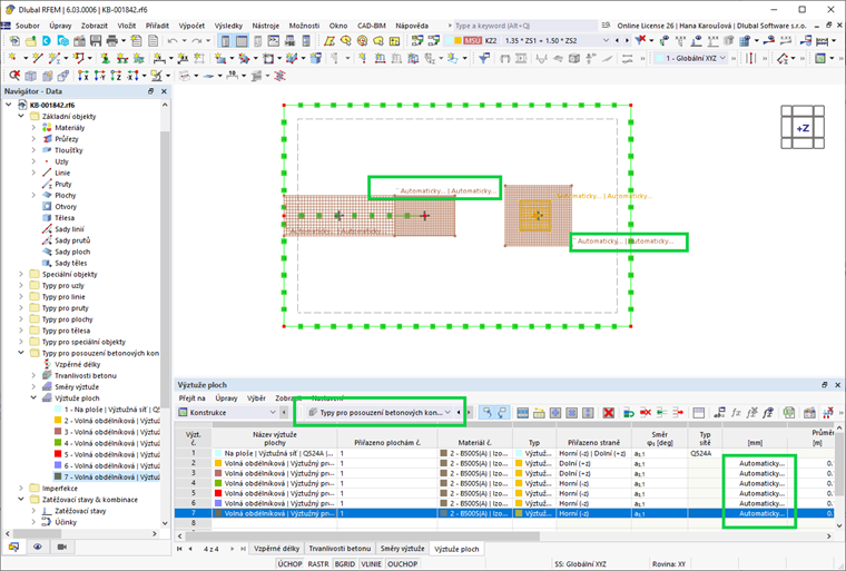 KB 001842 | Grafické a tabulkové zobrazení zadání pro návrh výztuže plochy