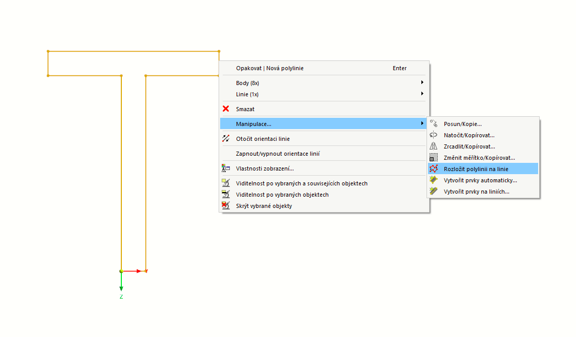 Rozdělení polylinie na jednotlivé linie