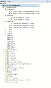 Údaje o modelu betonové budovy