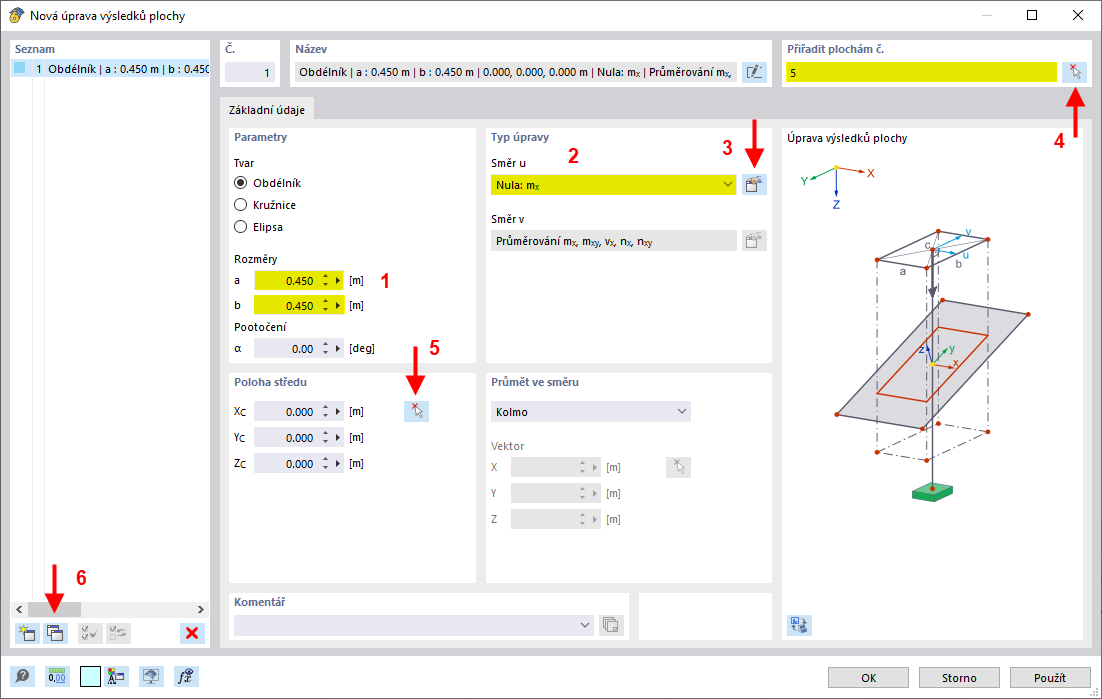 Nová úprava výsledků plochy