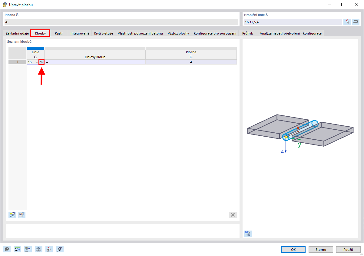 Vyberte linie s kloubem ke stropu