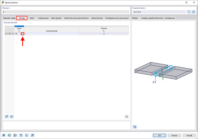 Vyberte linie s kloubem ke stropu