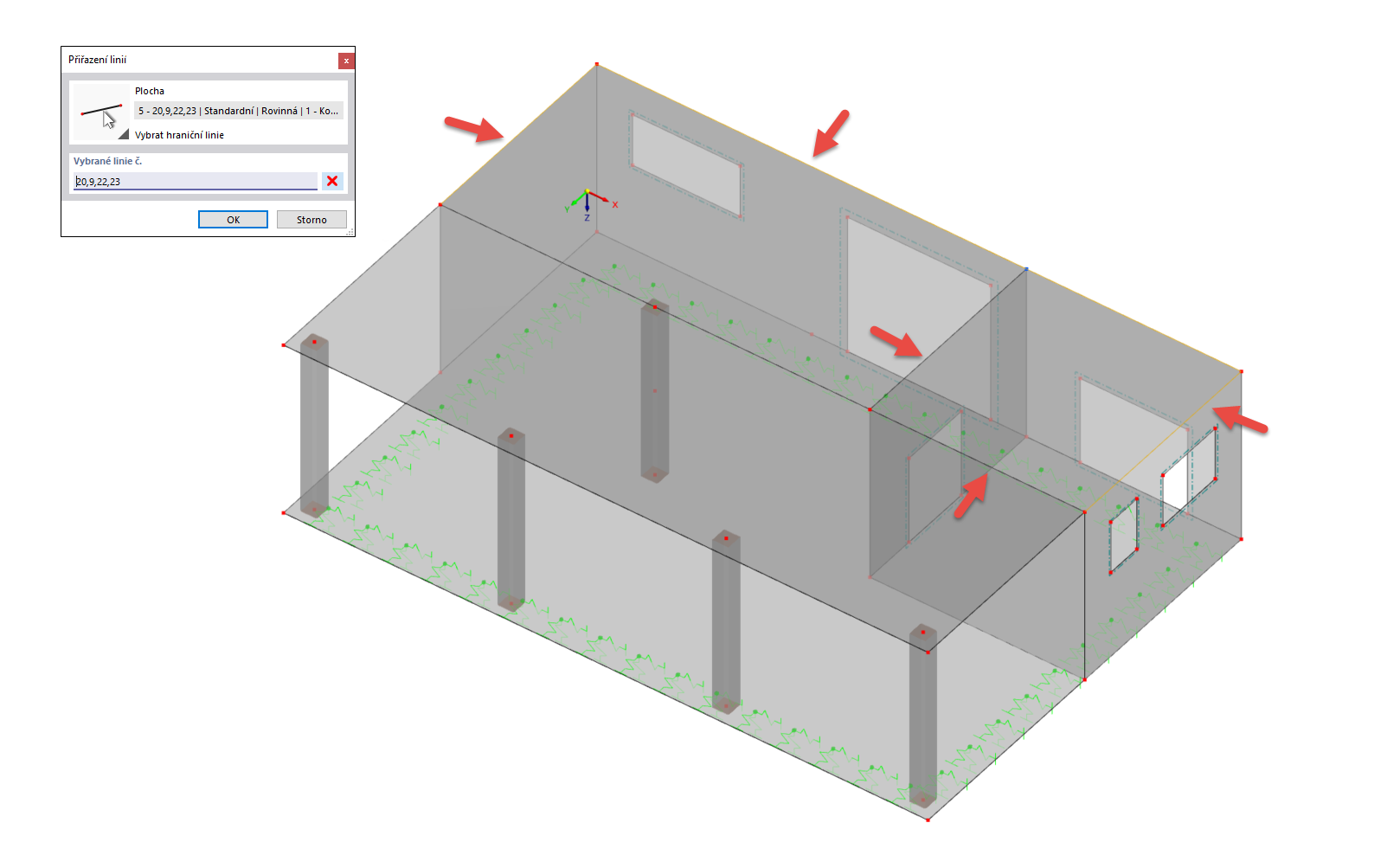 Vybrat linie v pracovní oblasti