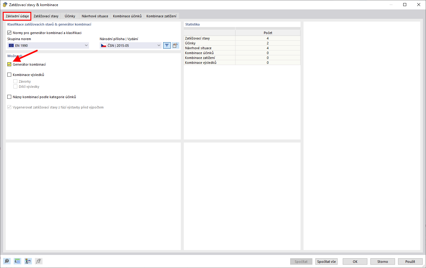 Aktivovat generátor kombinací