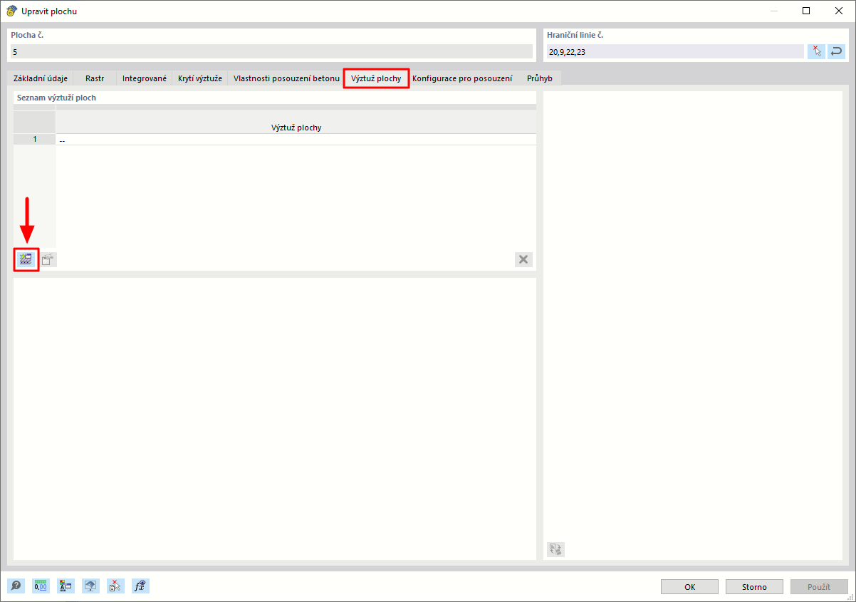 Nová výztuž plochy