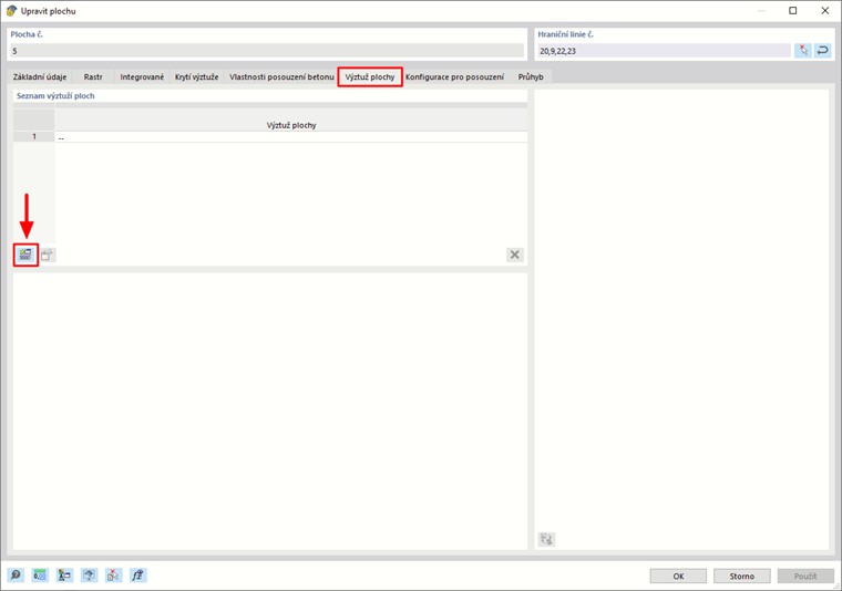 Nová výztuž plochy