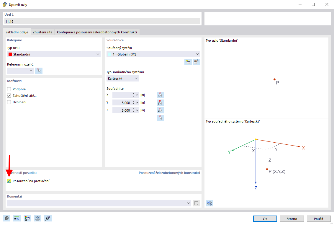 Aktivovat posouzení na protlačení
